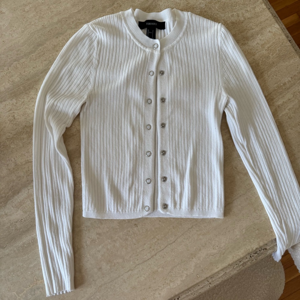 Forever 21 Cream Ribbed Sweater with Silver Buttons